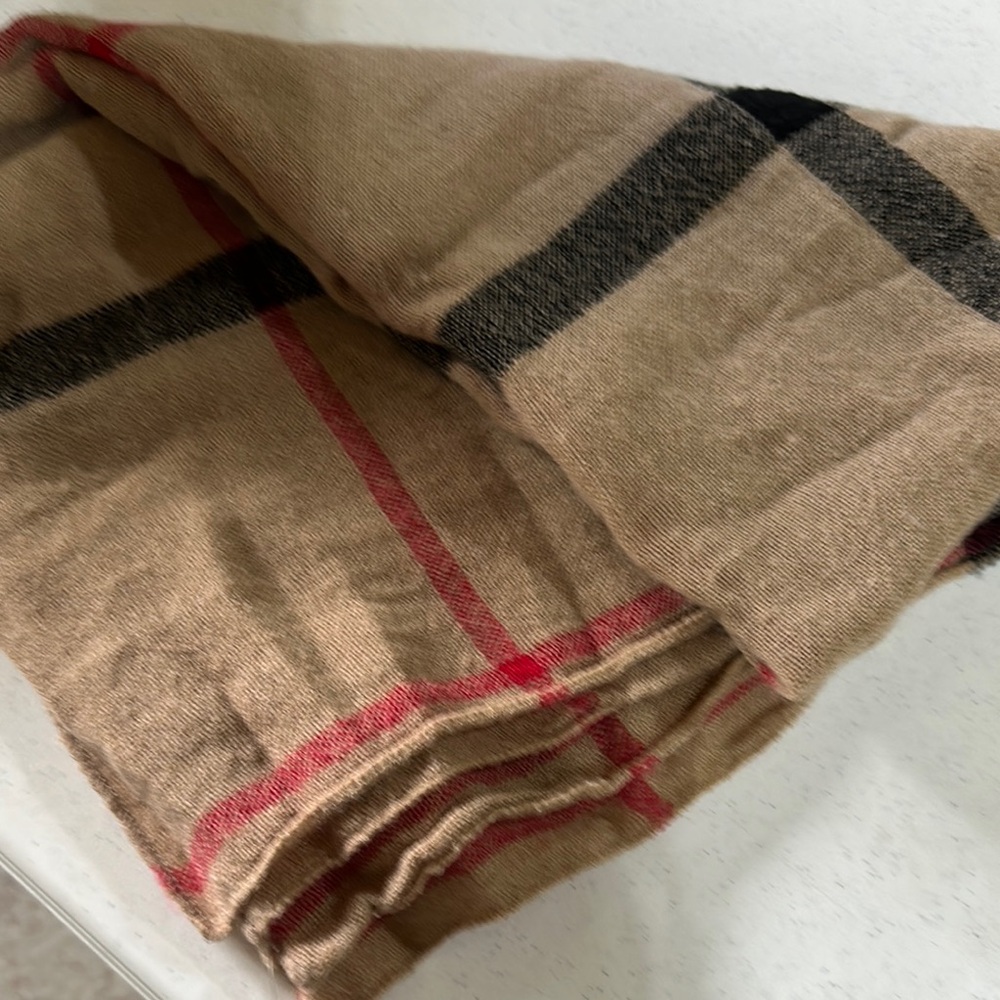 Classic Tan and Black Plaid Scarf